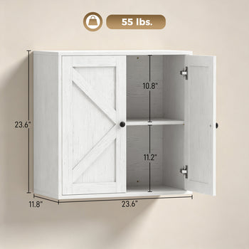 Bathroom Wall Cabinet, Farmhouse Bathroom Cabinet Wall Mount with 2 Shelves, White Wood Grain