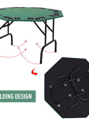 Poker Table Foldable, 47" Octagon Blackjack Poker Game Table for 8 Players with Cup Holders and Chips Tray, Green Felt