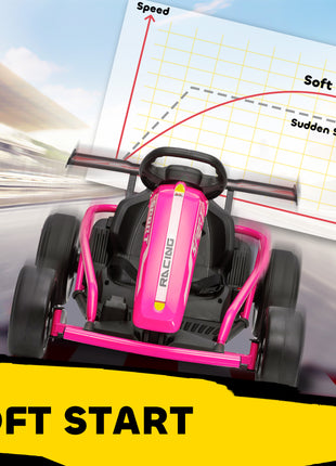 24V 7AH Kids Electric Go Kart, 8.1 MPH Battery Powered Drift Kart with Dual Motors, Soft Start for 8-12 Years, Pink
