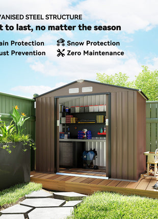 7x4 Storage Shed, Outdoor Garden Tool Shed with Foundation Kit, Vents & Sliding Doors for Backyard Patio, Brown