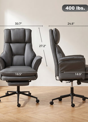 Cross Legged Office Chair w/ Footrest, 396 lbs Reclining Computer Desk Chair w/ High Back, Flip-up Armrests, Dark Gray