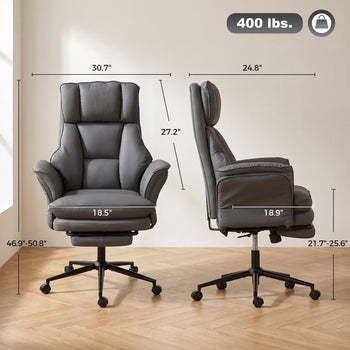 Cross Legged Office Chair w/ Footrest, 396 lbs Reclining Computer Desk Chair w/ High Back, Flip-up Armrests, Dark Gray