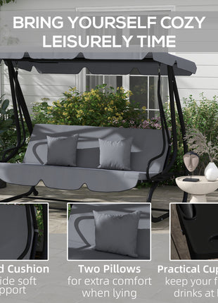 Free Standing Swing Bench, Porch Swing with Stand, Adjustable Canopy, Cushion and Pillows, Dark Gray