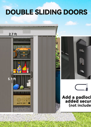 6' x 4' Metal Garden Shed, Backyard Tool Storage Shed with Dual Locking Doors, 2 Air Vents and Steel Frame, Gray
