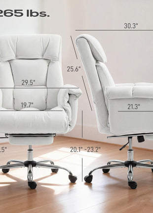 High Back Office Chair, Reclining Desk Chair with Footrest, High Resilience Foam, Rolling Wheels, Cream White