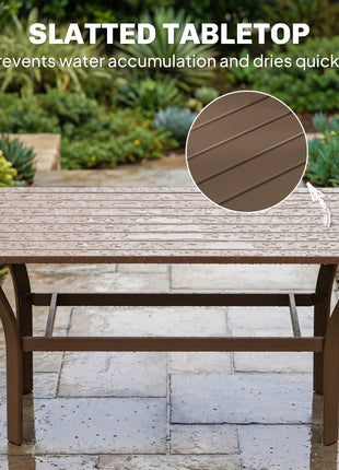 Outdoor Coffee Table with Slatted Tabletop, All-Weather Rectangle Metal Patio Coffee Table for Garden, Brown