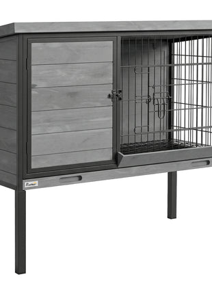 Elevated Rabbit Hutch Outdoor, Wooden Rabbit Cage Bunny House with Pull-out Tray and Openable Plastic Roof