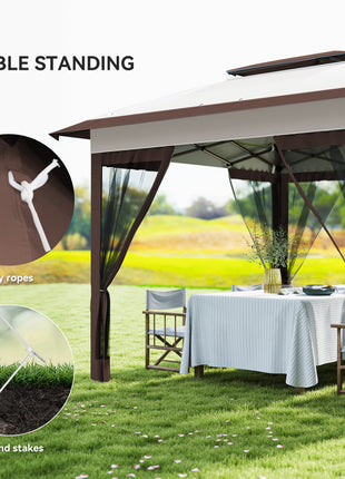 12' x 12' Pop Up Canopy Tent with Netting and Carry Bag, Instant Sun Shelter with 137 sq.ft Shade, Beige and Brown