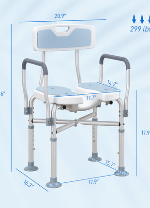 Bath Seat with Adjustable Height, Anti-slip, HDPE Padded Shower Chair with Arms and Back, Light Blue