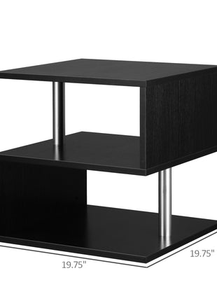 20" Modern End Table, Accent Side Table, S-Shaped Coffee Table with Storage Shelf and Steel Poles, Black