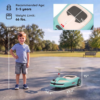 12V Electric Wiggle Car with Convertible Steering Wheel Pull Handle, 2 Speed, Music, Lights for 3-5 Years, Light Blue