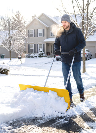 37-Inch Extra Wide Snow Shovel with Wheels, Heavy Duty Aluminum Snow Pusher with Ergonomic Adjustable Handle, Yellow