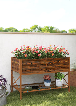 Galvanized Raised Garden Bed, Metal Planter Box with Legs, Storage Shelf and Bed Liner, Dark Brown