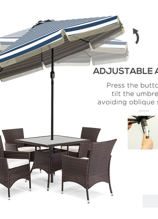 9ft Patio Umbrella Outdoor Table Umbrella w/ Tilt, Crank, Ruffled, 8 Ribs for Garden, Deck, Pool, Blue Stripe
