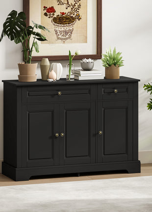 Sideboard Buffet Cabinet, Modern Accent Cabinet with 2 Drawers and Adjustable Shelves, Entryway Cabinet, Black