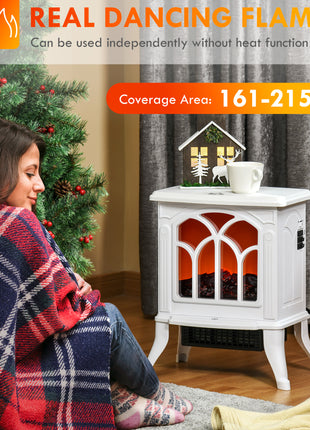 Electric Fireplace Heater, Freestanding Fireplace Stove with Realistic Logs and Flame Effect, 750W/1500W, White
