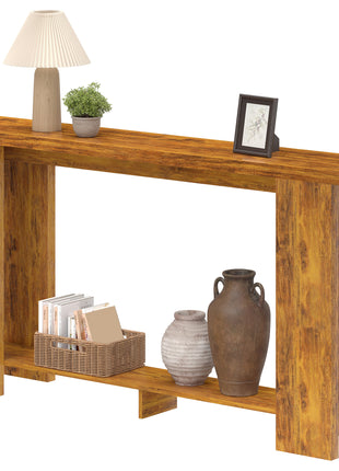 Farmhouse Console Table, 63" Narrow Entryway Table with Thickened Tabletop for Living Room, Hallway, Distressed Brown