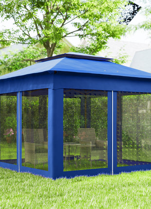Outdoor Patio Pop Up Canopy Gazebo Shelter with Zipper Netting, Carry Bag, 11' x 11', Blue