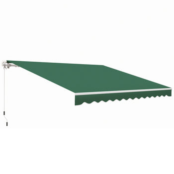 12' x 10' Retractable Awning Patio Awnings Sun Shade Shelter with Manual Crank Handle, 280g/m² UV & Water-Resistant Fabric and Aluminum Frame for Deck, Balcony, Yard, Green