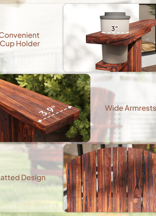Oversized Adirondack Chair, Outdoor Fire Pit and Porch Seating, Classic Log Lounge w/ Built-in Cupholder, Brown