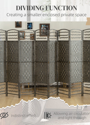 8 Panel Folding Room Divider Portable Privacy Screen Wave Fiber Room Partition for Home Office Dark Gray
