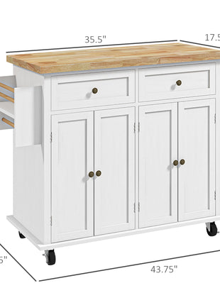 Modern Rolling Kitchen Island Cart with Spice Rack, Distressed White
