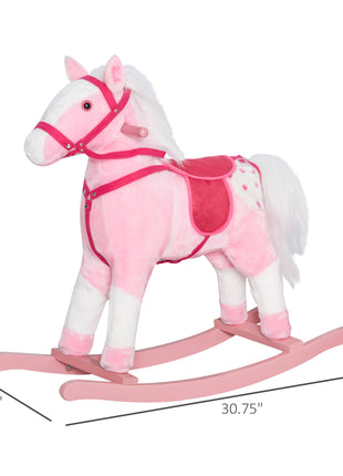 Kids Plush Toy Rocking Horse Pony Toddler Ride on Animal Rocker with Realistic Sounds, Birthday Gifts for Girls, Pink