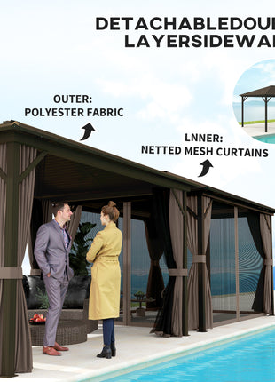 10' x 12' Hardtop Gazebo with Curtains and Netting, Gazebo Canopy with Aluminum Frame and Hooks, Coffee