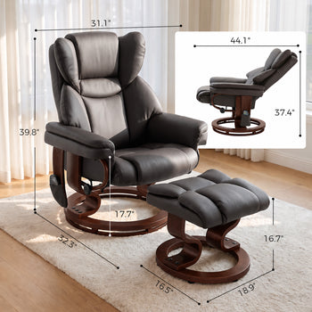 Massage Recliner Chair with Footrest, Swivel Armchair, Wrapped Wood Base, 10 Massage Points, Faux Leather, Brown