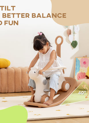Rocking Horse for Toddlers 1-3 Years, 4-in-1 Baby Rocking Horse with Detachable Balance Board and Push Handle, Brown
