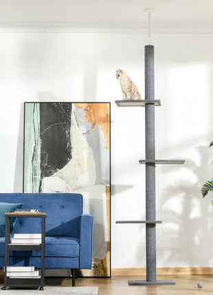 Floor-to-Ceiling Cat Tree Cat Climbing Tower with Sisal-Covered Scratching Posts Natural Cat Activity Center for kittens Cat tower furniture, Gray