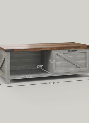 Coffee Table with Storage, Farmhouse Living Room Table with Storage Drawer and Open Shelf, Distressed Gray