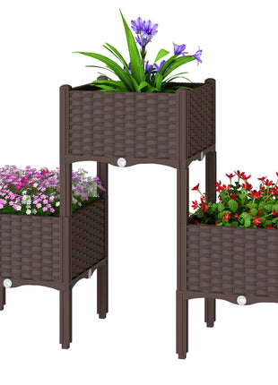 Plastic Raised Garden Bed with Legs, Self Watering Elevated Planter Boxes with Drainage Holes and Plugs, Easy Assembly