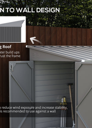 4.6' x 9' Outdoor Storage Shed, Lean to Metal Shed with Foundation Kit, Lockable Doors and Gloves for Patio, Lawn, Gray