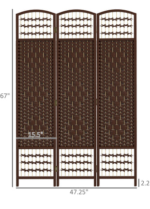 3 Panel Folding Room Divider Portable Privacy Screen Wave Fiber Room Partition for Home Office Brown