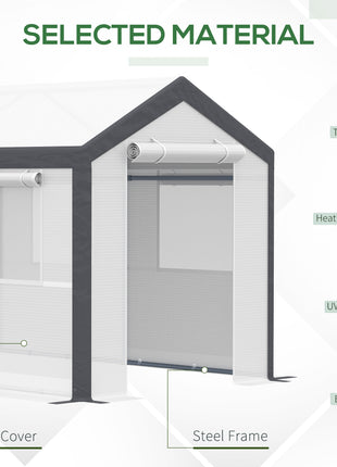10' x 7' x 7' Greenhouse, Walk-in Outdoor Tunnel Green House with PE Cover, Steel Frame, 2 Roll-Up Zipper Doors & 4 Windows for Flowers, Vegetables, Tropical Plants, White