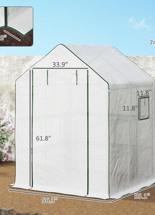 Portable Greenhouse, Water/UV Resistant Walk-In Small Outdoor Green House with 2 Tier Flower Rack Shelves, White