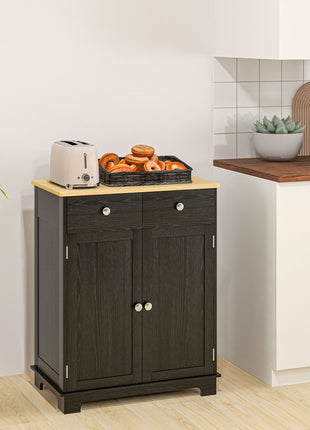 Kitchen Storage Cabinet, Sideboard Floor Cupboard with Solid Wood Top, Adjustable Shelf, and 2 Drawers, Distressed Black