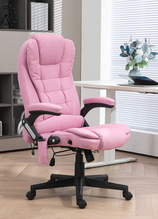 6 Point Vibrating Massage Office Chair with Heat, Linen High Back Massage Desk Chair with Reclining Backrest, Pink