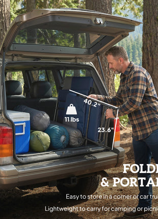 Folding Patio Chairs Set of 2, Padded High Back Lawn Camping Chairs with Armrests, 600D Oxford Fabric, Dark Blue