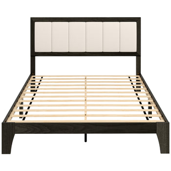 Full Bed Frame with Headboard Full Size Platform Bed Frame with Wooden Slats No Box Spring Needed Charcoal Gray