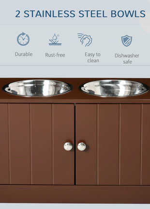 Elevated Dog Bowls with Storage Cabinet, Raised Dog Bowl Stand Pet Food Bowl Dog Feeding Station, Brown