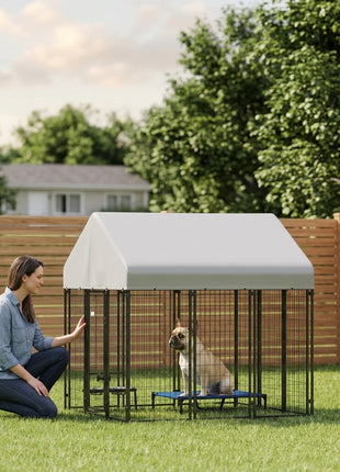 Outdoor Dog Kennel with Roof, 6' x 6' x 6' Heavy Duty Welded Wire Dog Playpen Enclosure with Escape-proof Lock