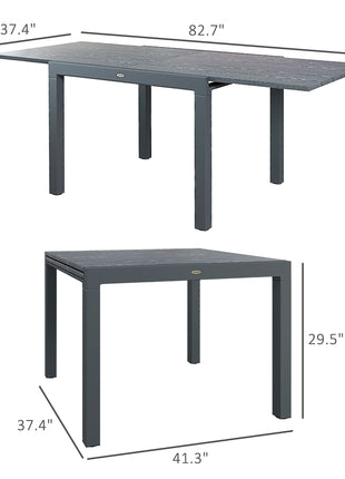 Patio Table for 6-8 People, Aluminum Frame Rectangle Garden Table with Wood Effect Steel Top, for Backyard, Dark Gray