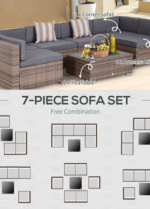 Modern Rattan Patio Furniture Set, 7-Piece Outdoor Wicker Sofa Set with Cushions for Home & Family Gatherings, Gray