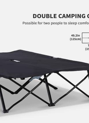 2 Person Folding Camping Cot for Adults, 50" Extra Wide Outdoor Portable Sleeping Cot with Carry Bag, Elevated Camping Bed, Beach Hiking, Black
