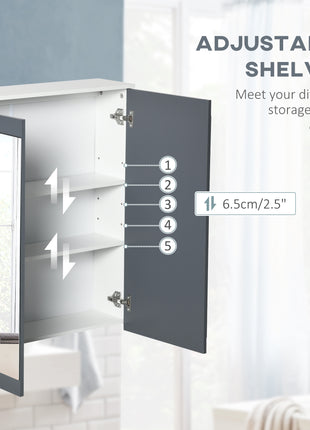 Bathroom Mirror Cabinet, Wall Mounted Medicine Cabinet with Mirror, Double Doors and Adjustable Shelves, White