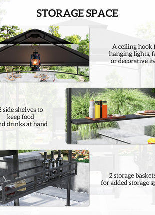 8' x 5' BBQ Grill Gazebo, 2-Tier Outdoor BBQ Gazebo with 2 Side Shelves, Storage Baskets, Ceiling Hook, Dark Gray