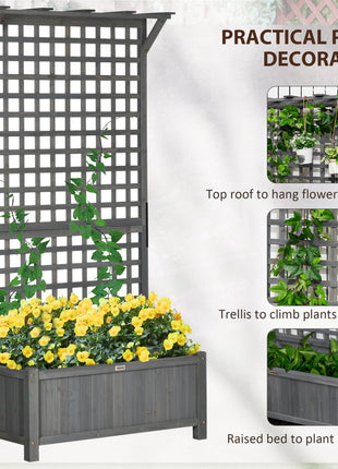 Wood Planter with Trellis for Vine Climbing, Raised Garden Bed, Privacy Screen for Backyard, Patio, Dark Gray
