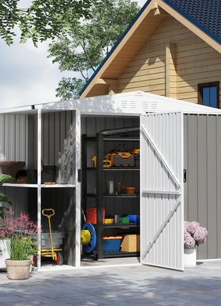 8 x 4ft Outdoor Garden Shed, Metal Shed with Air Vents and Lock for Backyard, Garden, Patio, Warm Gray